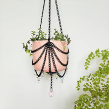Load image into Gallery viewer, Black Chain & Clear/Pink Pendant Hanging Pot - Pink Tie-dye