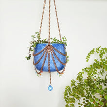 Load image into Gallery viewer, Copper Chain & Rainbow Pendant Hanging Pot - Blue Tie-dye