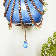 Load image into Gallery viewer, Copper Chain & Rainbow Pendant Hanging Pot - Blue Tie-dye