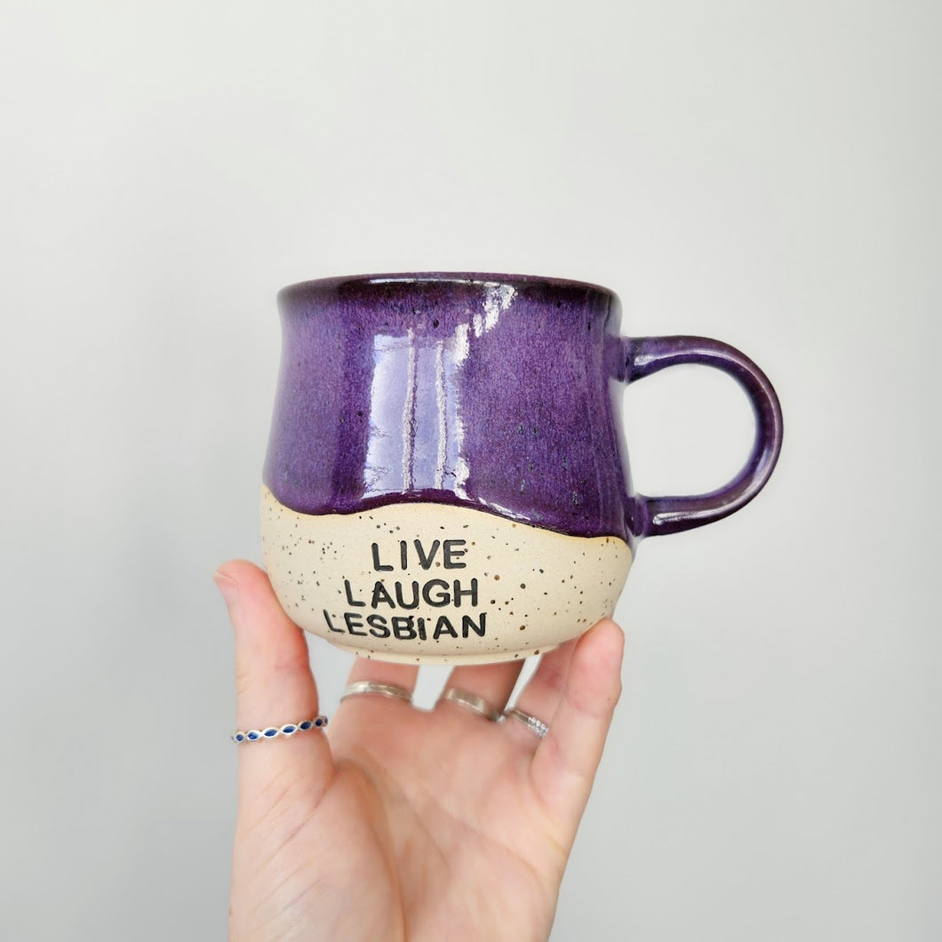 Live Laugh Lesbian Mug - Dynamic Purple