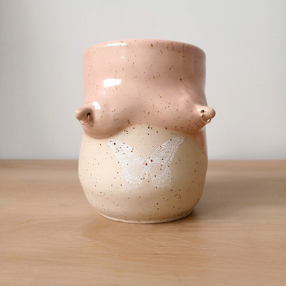 Boob Planter - Pink Speckles w tattoo