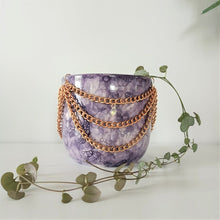 Load image into Gallery viewer, Copper Chain &amp; Crystal Pendant Planter - Purple Tie-dye
