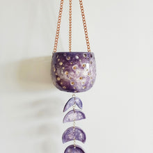 Load image into Gallery viewer, Copper Chain &amp; Clear Heart Pendant Hanging Lantern - Purple Tie-dye
